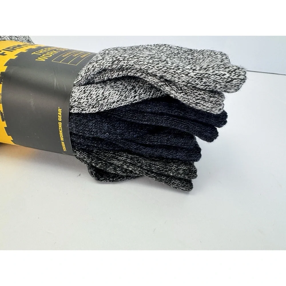 Mens Firm Grip Thermal Work Socks -‎ Large - 4 Pair - Poly/Cotton Crew Length